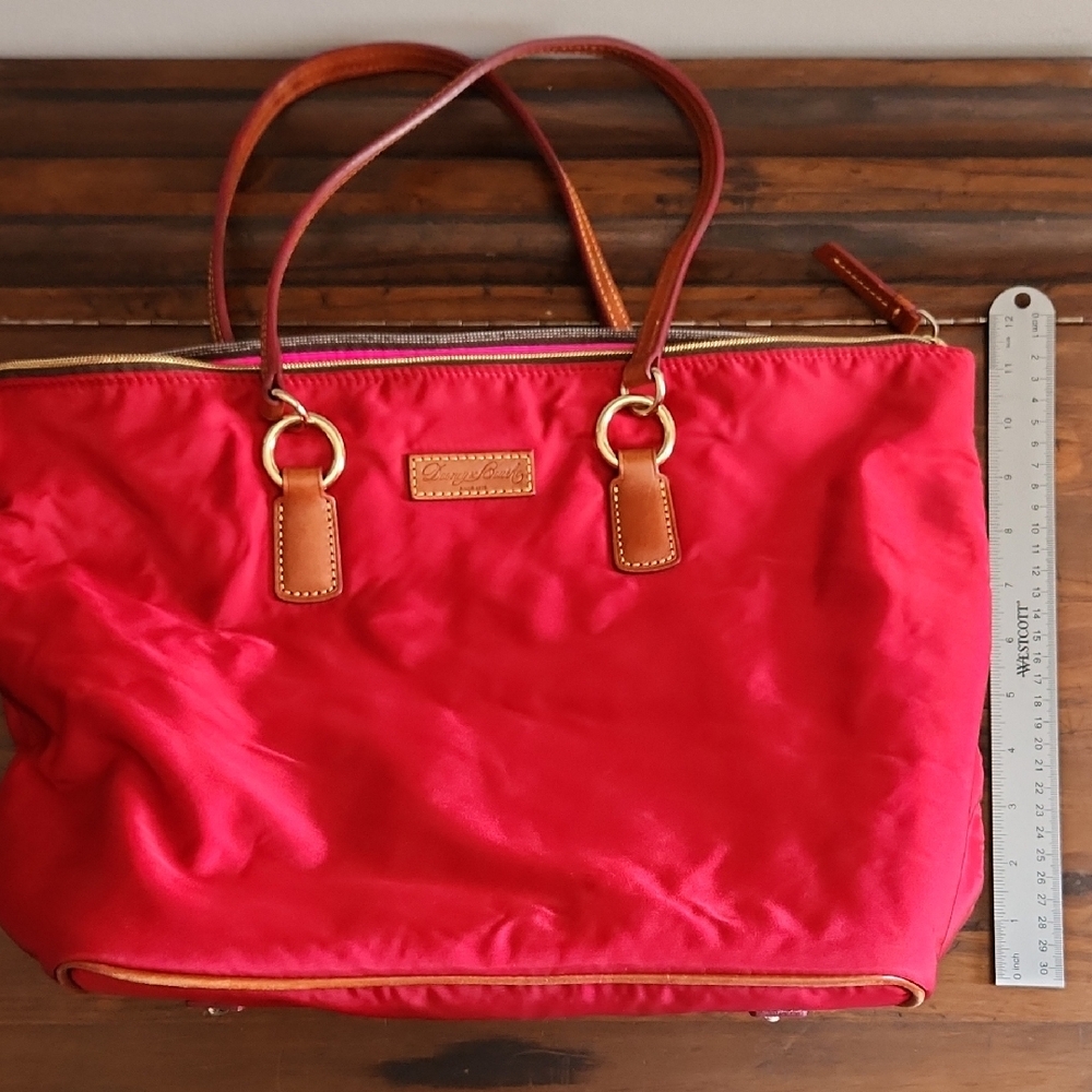 Dooney & Bourke Nylon Red Tote Bag with Brown Handles